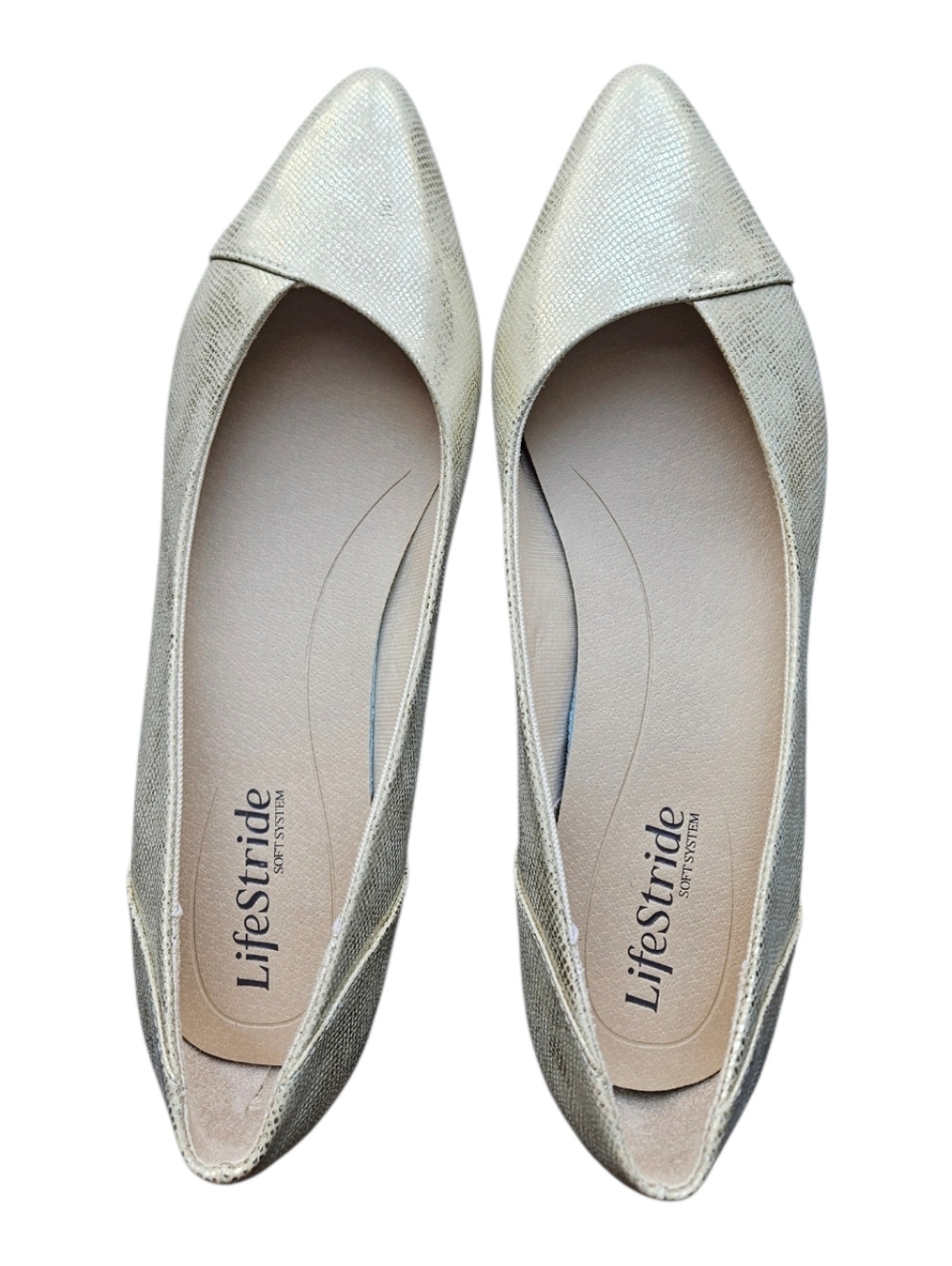 Life Stride Promise Metallic Gold Pointed Ballet Flats Size 8 - Picture 3 of 7